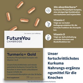 FutureYou Turmeric+ Gold - Turmeric Capsules High Dose with Curcumin, Pack of 28