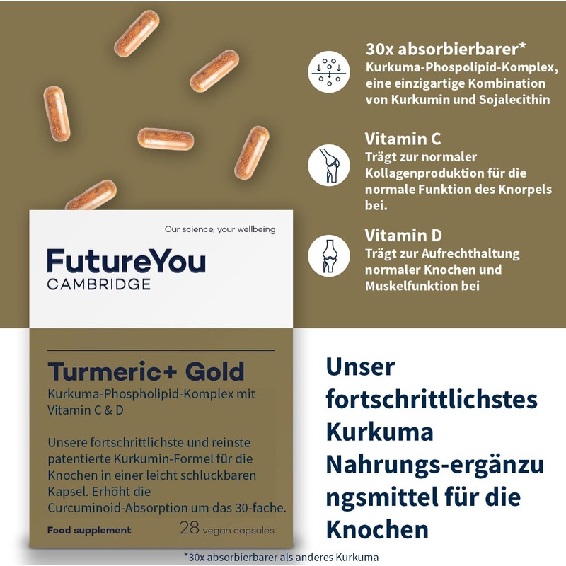 FutureYou Turmeric+ Gold - Turmeric Capsules High Dose with Curcumin,