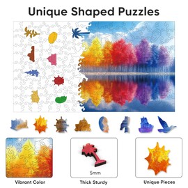 Wooden Jigsaw Puzzles for Adults Rainbow Forest Lake 200 Pieces with Unique Irregular Shape Fun Challenging Landscape Puzzles for Kids and Couples on Birthday,Children’s Day,Christmas (15.7" x 8.7")