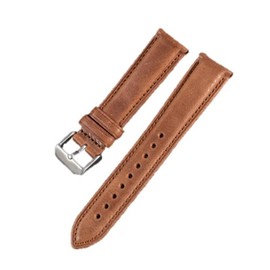 RYO101 Genuine Leather Watch Band, Classic Stitched Design with Silver Buckle (Brown, 18mm)