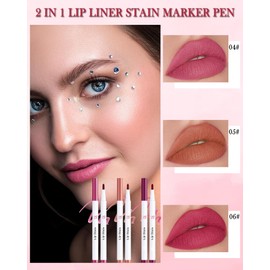 Lip Liner Stain Marker Pen-3Pcs Pink Rose Red Liquid Lip Stain Tint,Longlasting Waterproof Quick Dry Lipstick Lipcolor,Precise Chisel Tip Smooth Lip Gloss Pencil,Lip Makeup Lipstain Pen for Women-SetB