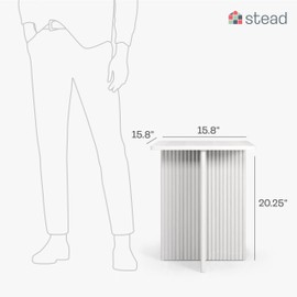 Square Fluted Accent Side Table - Pedestal Drink Table - Modern Home, Bedroom, and Living Room Furniture - Small End Table with Solid Wood X-Base and Wood Veneer Top (White)