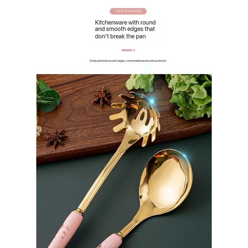 Luxury Gold Kitchen Utensils Set, 7-Piece Ceramic Handle Cooking Tools