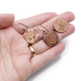 Pillar of Salt Studio Handcrafted Solid Copper 7th Anniversary Gift Heart Earrings (Antiqued Copper, 3/4" drop)