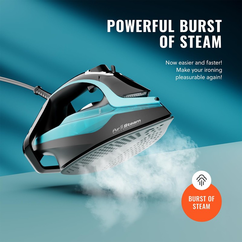 PurSteam SteamTech Elite 1750W Steam Iron, Digital Temp Control &