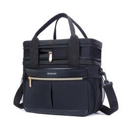 Hedcaw Lunch Box for Women Double Deck Insulated Lunch Bag Women Expandable Leakproof Reusable Lunch Cooler Bag for Work, Office, Picnic, Black