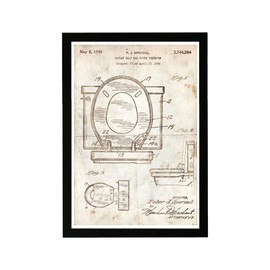 Wynwood Studio Bath and Laundry Framed Wall Art Prints Seat 1956 Parchment' Toilets Home Décor, 13" x 19", Brown, White