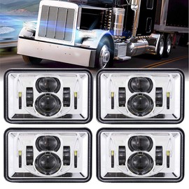 BICYACO 4 PCS DOT 4x6 Inch LED Headlights Rectangular Replacement H4651 H4652 H4656 H4666 H6545 Compatible with Peterbilt Kenworth Freightliner Ford Probe Oldsmobile Cutlass