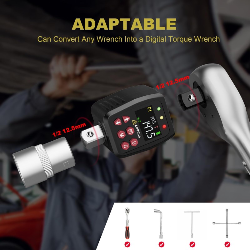 ANPUDS 1/2" Digital Torque Adapter, 7.4-147.5 Ft-lb/10-200 Nm, Digital Torque