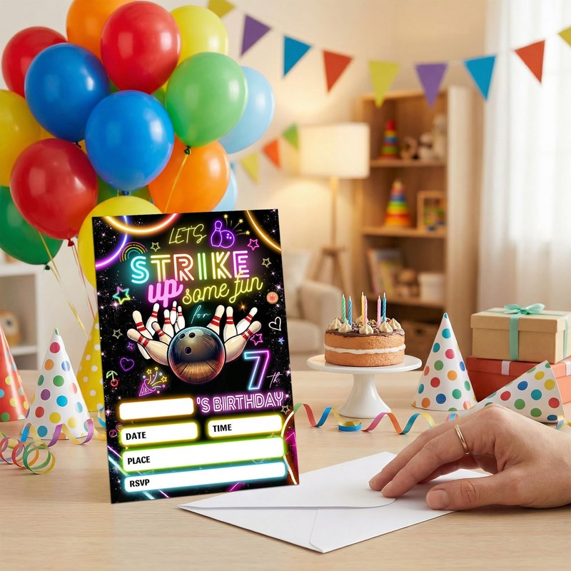 DTLGTG Bowling Birthday Invitations for Boys, 20 Pcs 4x6 Inch
