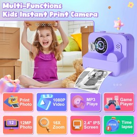 Seckton Kids Camera Instant Print - Dual Camera Photo 1080P HD Video, Birthday for Boys and Girls, Toddler Digital Camera with 3 Print Paper, Portable Toys for Kids 3-12 (Purple)