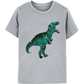 Little Boys Dinosaur T-Shirts Sequins Tees T-Rex Short Sleeve Summer Clothes Kids Tops 6 7 Years