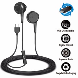 Maxell USB -C Wired Earbuds with Microphone, 197338, Compatible with All USB-C Devices