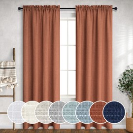 Terracotta Curtains 90 Inches Long for Bedroom 2 Panels Rod Pocket Light Filter Semi Sheer Privacy Flax Linen Rust Curtains for Living Room Dining Bay Window Picture Boho Farmhouse Decor Terra Cotta