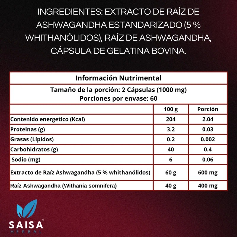Saisa Herbal Ksm-66 120 Cpsulas Manejo Del Estres Antiestrs Natural