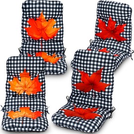 Chunful 4 Pcs Large Fall Maple Leaf Rocking Chair Cushions, Outdoor Maple Leaf Tufted Patio Rocker Chair Cushions, Waterproof Fall Buffalo Plaid Seat Pads for Indoor Red Orange Furniture(47" X 19")