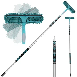 TelesPro 30 Feet High Reach Window Squeegee with 6-24 Ft Extension Pole, Window Cleaner Tool with 5-Stage Telescoping Pole, Window Cleaning Kit with Rotatable Head (2 Squeegee & 2 Microfibre Cloths)
