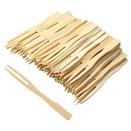 200PCS Wooden Fruit Forks, Two Prongs Fruit Forks Disposable Cocktail Food Picks 3.5 Inch Blunt-end Forks for Party