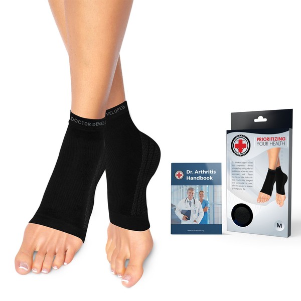 Doctor Developed Copper Infused Foot Compression Sleeves/Plantar Fasciitis Socks [Pair] and a Manual Written by a Doctor [English Language Not Guaranteed] l Black