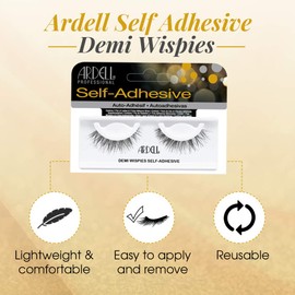 Ardell Self Adhesive False Eyelashes Demi Wispies - Reusable, Lightweight, Natural Look Lashes, No Glue Needed, 4 Pack