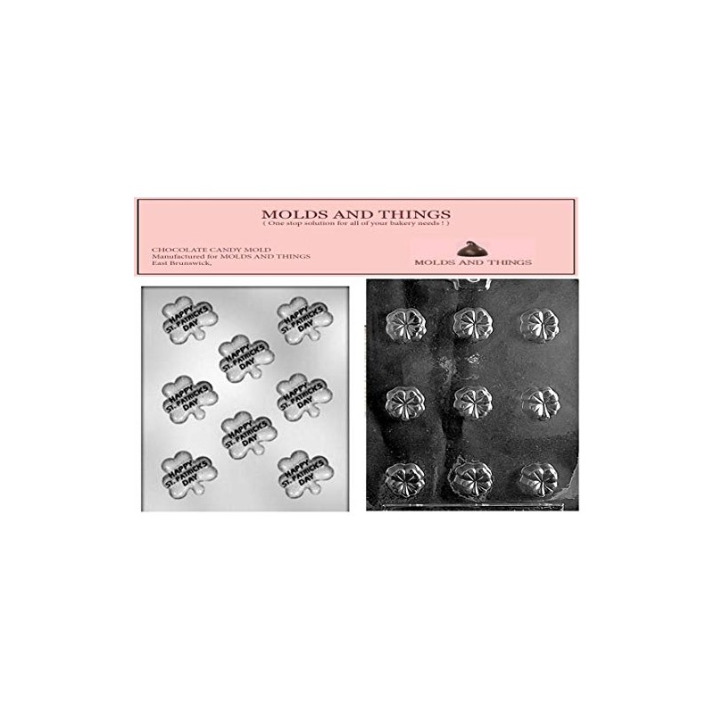 Leaf Clover chocolate candy mold, Shamrock with "Happy St. Patrick's