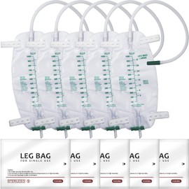 5 Pack 1000ml Leg Bag Urinary Drainage Bag with 18” Tubing, Catheter Bag with Adjustable Straps Easy Drain Anti Reflux & Leak-Proof, Green