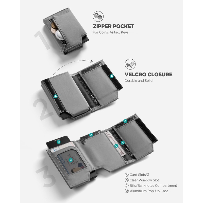 VULKIT Mens Wallet for Max.12 Cards with Pop-Up Credit Card