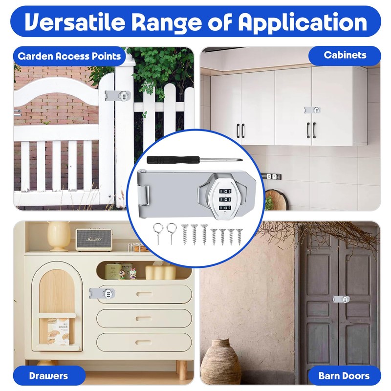 10cm Cabinet Password Hasp Locks, Security Combination Latch Lock, 3