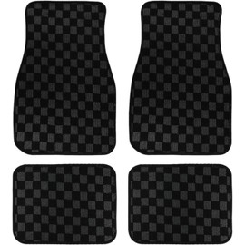 Juego de 4 alfombrillas a cuadros para coche, ajuste universal, a cuadros, con respaldo antideslizante, alfombrillas para todo tipo de clima, para coches, SUV, camiones, furgonetas, juego completo