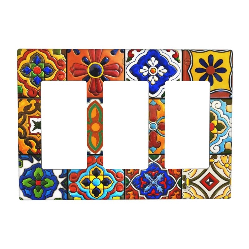 Mexican Talavera Ceramic Pattern 3 Gang Rocker Light Switch Plate