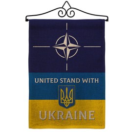Ukraine Flag NATO Stand with Ukraine Burlap Garden Flag-Set Wall Hanger Support Cause Ukrainian House Decoration Banner Small Yard Gift Double-Sided, Made in USA