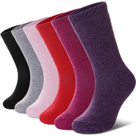 DYW Kids Merino Wool Hiking Socks Toddlers Boys Girls Winter Warm Thick Thermal Soft Cozy Crew Boot Socks 6 Pairs (6 Pairs Solid Color A,8-12 Years Old)