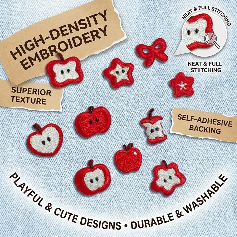 18PCS Cute Apple Self-Adhesive Embroidery Patch for Clothing Sewing Craft