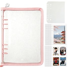 Sealing Notebook, Large, A5, 6 Holes, 20 Refills, 2 Polypropylene Sheets, File Binder, Transparent Zipper, Large Capacity, Girls, Cute, Stylish (A5, Pink Gold)