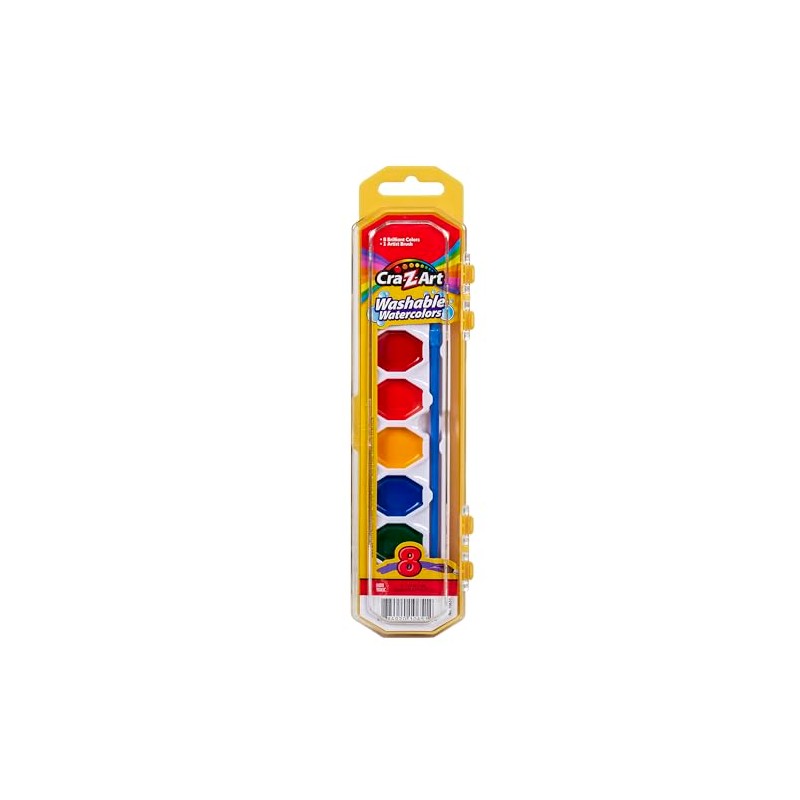 Cra-Z-art Washable Watercolors with Brush, 8 Colors, 1 Tray (10651)
