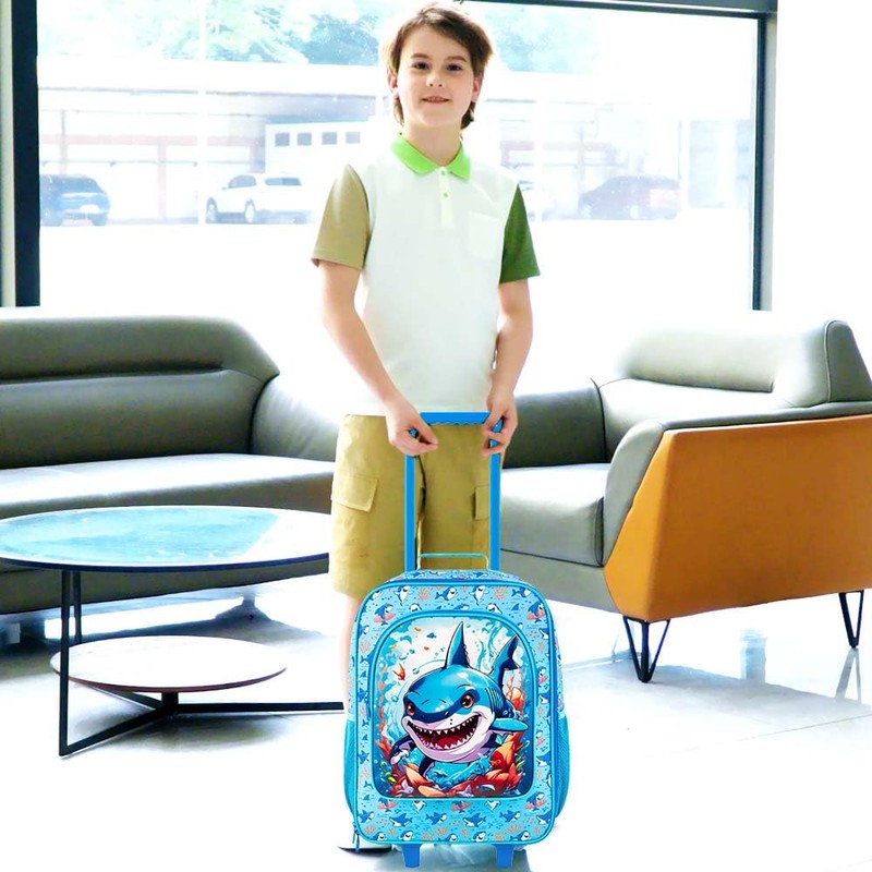 WZLVO Kids Luggage for Boys, Cool Shark Suitcase Rolling with