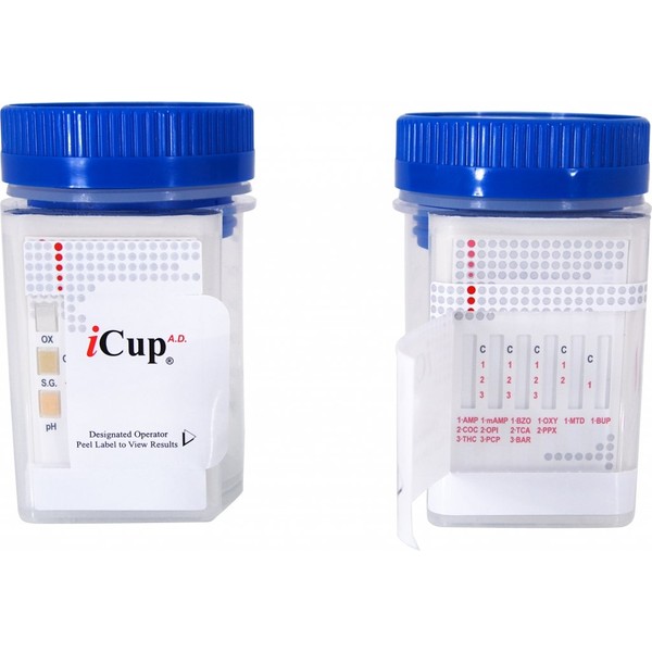 iCUP 10 panel m-AMP/COC/THC/AMP/OPI/OXY/PPX/BZO/ BAR/MDMA Drug Screen (Box of 25)