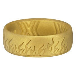King Will Silicone Wedding Band For Men, 6.6mm Wide 1.8mm Ultra Thick Flame Pattern Rubber Wedding Bands for Women, Gold, Breathable Durable Comfort Fit Size 9