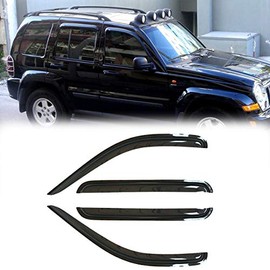 Puermto Original Side Window Wind Deflector, 4pcs Out-Channel Tape-On Dark Smoke Rain Guards Set, Vent Visor Compatible with 2002-2007 Jeep Liberty 94428
