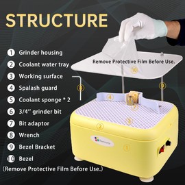 Buenoarte Portable Stained Glass Grinder Machine, Glass & Ceramic Grinding Tool Kit For DIY Craft，Mini Glass Grinder Machine (Yellow)