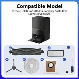 iRobacc 28 PCS Replacement Parts for Dreame L20 Ultra/L20 Ultra Complete, L30 Ultra/L30 Ultra Complete Vacuum Cleaner,2 Rubber Main Brush,6 Activated Carbon Dust Bags,4 Activated Carbon Filters