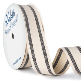 Ribbli Natural Cotton Stripe Ribbon,1Inch x 10 Yard Spool,Natural/Black,Farmhouse Ribbon,Use for Gift Wrapping,Home Decor,Floral Decoration