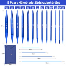 Circular Knitting Needle Set Interchangeable, 13 Pairs, 3-10 mm, Professional Knitting Accessory Set for Beginners and Adults, Easy to Use, Knitting Gift (Blue)