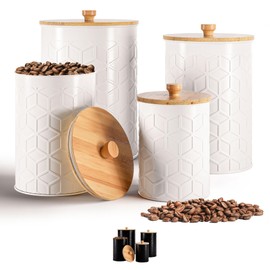 Kitchen Canisters for Countertop Set of 4 - Textured Iron Kitchen Canisters with Airtight Lids - Canisters Sets for the Kitchen - White Kitchen Canister Set - Flour and Sugar Containers For Countertop