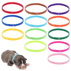 Coptiner Pack of 12 Puppy Collars Kitten Collars Puppy ID Collars Multicoloured Nylon Newborn Pet Collars for Breeders Adjustable Identification Bands for Newborn Pets (35 cm)