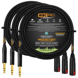3 Units - 10 Foot - WBC-PRO-Quad Ultra-Silent, Ultra-Flexible, Balanced Star-Quad Headphone Extension Cable with ¼” (6.35mm) Neutrik Male TRS Plug to Locking Female TRS Jack & Black Tweed Jacket