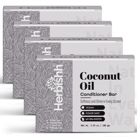 Herbishh Coconut Oil Conditioner Bar, Deep Moisturizing Solid Conditioner Soap for Dry & Curly Hair, Vegan Bar for Women & Men, Nourishes & Restores Damaged Hair 3.53 oz Pack of 4
