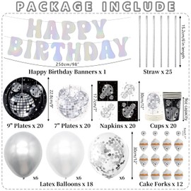 70s Disco Party Supplies Tableware, Includes Banners, Plates, Cupcake Toppers, Napkins, Cups, Tablecloths, Disco Ball Foil Curtain, for Disco Birthday Picnic Travel Decorations Serves 20 (Set A)