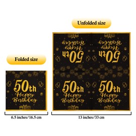 MAGLAUG Napkins 50th Birthday Man Woman, Black Gold Napkins Birthday Decoration 50th Birthday Men Women Decoration Birthday Decoration Man Napkins Birthday Pack of 40 (50th Birthday)