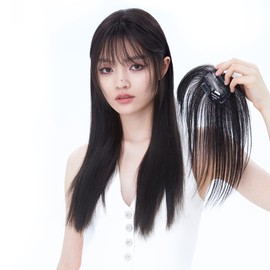 Rebecca Bangs Wig, Center Parted, Medical Partial Wig, 3D Air Feel, Human Hair Bangs, Hair Enhancement, Small Face, Women's Fluffy, Natural, Gray Hair Hide High Cup, Face Shape, Correction, Parietal